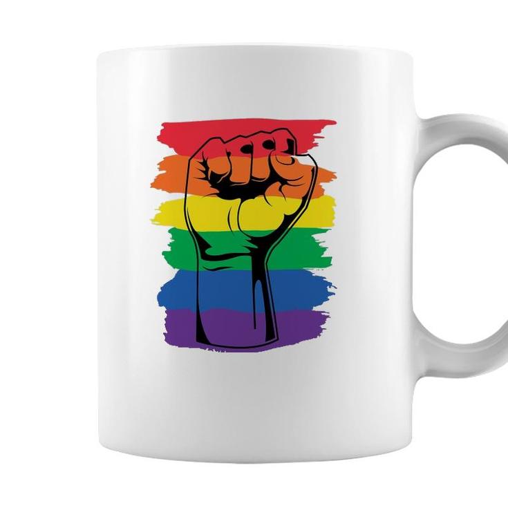 Pride Month Merch Lgbt Rainbow Fist Lgbtq Gay Pride Coffee Mug Seseable