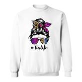 Tia Life With Rainbow Leopard Messy Bun Mothers Day Sweatshirt