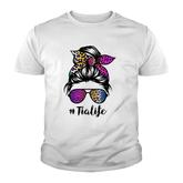 Tia Life With Rainbow Leopard Messy Bun Mothers Day Youth T-shirt