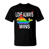 Love Always Wins Lgbt Rainbow Whale With Flag Colors T-shirt