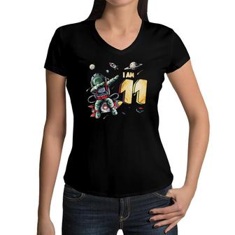 11 Years Old Birthday Boy Astronaut Space 11Th Birthday Women V-Neck T-Shirt - Seseable