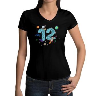 12 Years Old Birthday Boy Gifts Space 12Th Birthday Women V-Neck T-Shirt - Seseable