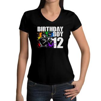 12 Years Old Paintball Birthday Party Boys 12Th Gift For Boy Women V-Neck T-Shirt - Seseable