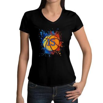15 Years Old 15Th Birthday Basketball Gift For Boys Party Women V-Neck T-Shirt - Seseable