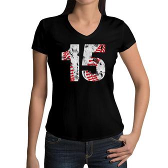 15 Years Old Gifts Number 15 Baseball 15Th Birthday Boy Girl Women V-Neck T-Shirt - Seseable