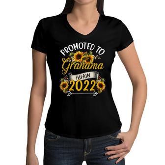 Promoted To Grandma Again 2022 Sunflower Pregnancy Family  Women V-Neck T-Shirt