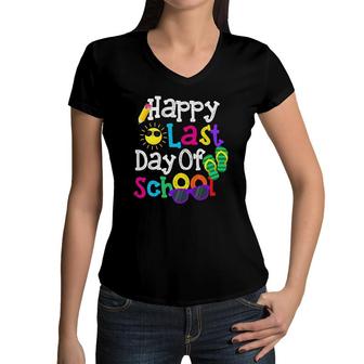 Cute Gift Teacher Boys Girls Kids Happy Last Day Of School Women V-Neck T-Shirt