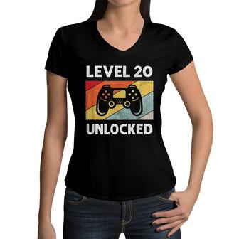 20Th Birthday 20 Year Old Mens Level 20 Unlocked Women V-Neck T-Shirt - Seseable