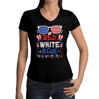 4Th Of July Red White Blue Pacu Nurse Crew Patriotic Nursery Women V-Neck T-Shirt - Seseable
