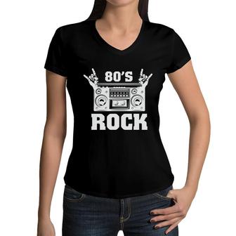 80S Rock Music Mixtape Lovers Funny Rock 80S 90S Style Women V-Neck T-Shirt - Seseable