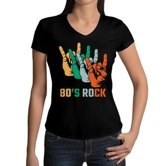 80S Rock Retro Vintage Music Lovers 80S 90S Style Women V-Neck T-Shirt - Seseable