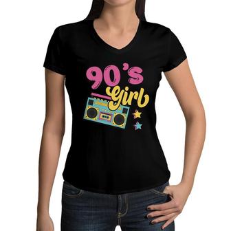 90S Party 90S Girl Party Vintage Stars Music Gift Women V-Neck T-Shirt - Seseable