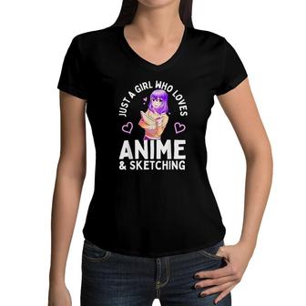 Anime And Sketching Just A Girl Who Loves Anime Sketching Women V-Neck T-Shirt - Monsterry