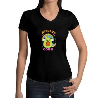 Avocado Corn With A Beautyful Smile Funny Avocado Women V-Neck T-Shirt - Seseable