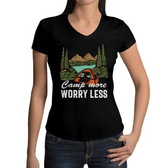 Awesome Camping Camp More Worry Less Lets Chill New Women V-Neck T-Shirt - Seseable
