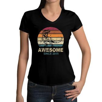 Awesome Since 2010 Dino 12 Years Old Kids Birthday Dinosaur Women V-Neck T-Shirt - Seseable