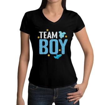 Baby Announcement Team Boy Future Mom Dad Gender Reveal Women V-Neck T-Shirt - Seseable