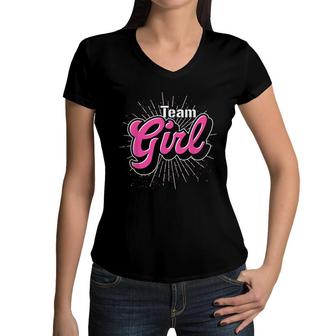 Baby Party Baby Announcement Team Girl Gender Reveal Women V-Neck T-Shirt - Seseable