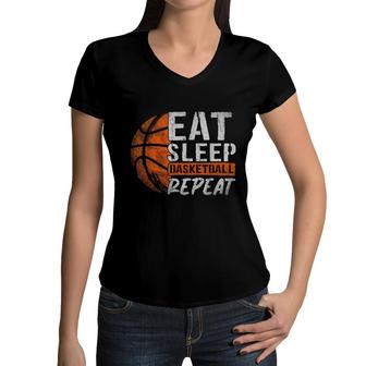 Basketball Player Eat Sleep Basketball Repeat Basketball Women V-Neck T-Shirt - Seseable