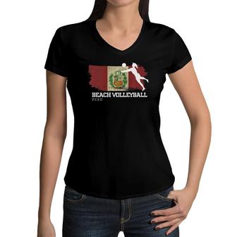 Beach Volleyball Womens Peru Flag Volleyball Girl Women V-Neck T-Shirt | Mazezy