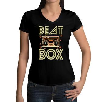 Beat Box Radio 80S 90S Styles Yellow Graphic Women V-Neck T-Shirt - Seseable