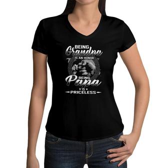Being Grandpa Is An Honor Being Papa Is Priceless Basic Graphic 2022 Women V-Neck T-Shirt - Seseable