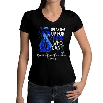 Boxing Gloves Blue Ribbon Child Abuse Prevention Awareness Women V-Neck T-Shirt - Seseable