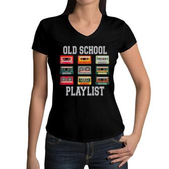Cassette Tape Music Old School Playlist 80S 90S Styles Women V-Neck T-Shirt - Seseable