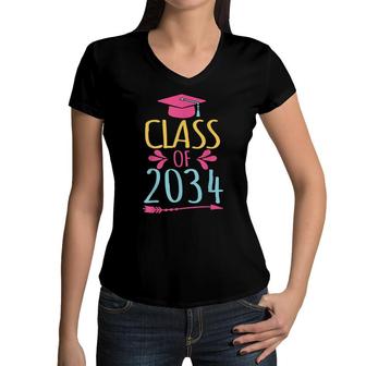 Class Of 2034 For Girls Grow With Me Graduation 2034 Women V-Neck T-Shirt - Seseable