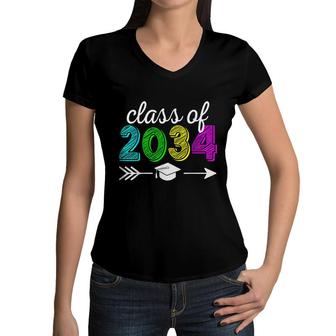 Class Of 2034 Grow With Me Hello Kindergarten Back To School Women V-Neck T-Shirt - Seseable