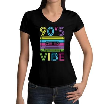 Colorful 90S Vibe Mixtape Music The 80S 90S Styles Women V-Neck T-Shirt - Seseable