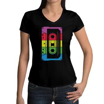 Colorful Music Mixtape 80S 90S Styles Best Gifts Women V-Neck T-Shirt - Seseable