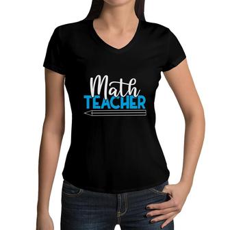 Cool Blue White Pencil Design Math Teacher Gifts Women V-Neck T-Shirt - Seseable