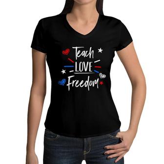 Cool Teacher Red White And Blue Patriotic Funny 4Th Of July Women V-Neck T-Shirt - Seseable