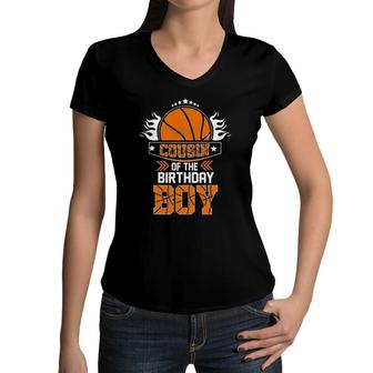 Cousin Of The Birthday Boy Basketball For Boys Girls Women V-Neck T-Shirt | Mazezy