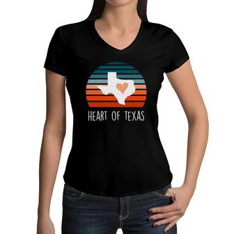 Cute Texas Girl Gift Heart Of Texas I Love Tx Womens Women V-Neck T-Shirt - Seseable