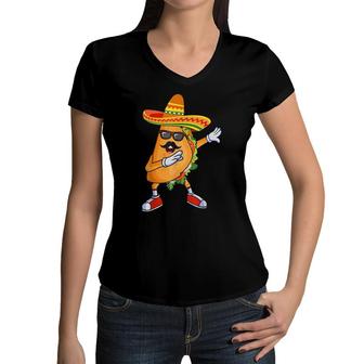 Dabbing Taco Funny Cinco De Mayo Mexican Party Women V-Neck T-Shirt - Seseable