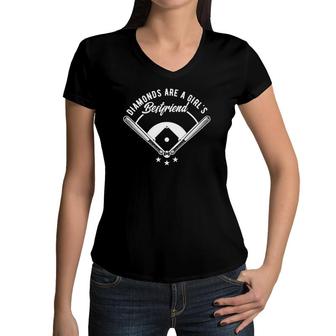 Diamonds Are A Girls Best Friend Softball Tee Women V-Neck T-Shirt | Mazezy