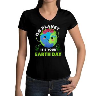 Earth Day 2022 Restore Earth Nature Planet Cute Earth Day Women V-Neck T-Shirt - Seseable