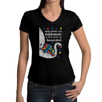 Elephant What Makes You Different Autism Awareness Women Kid Women V-Neck T-Shirt | Mazezy
