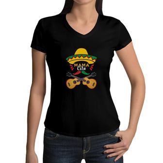 Esta Mamacita Guitars And Hat Decoration Women V-Neck T-Shirt - Seseable