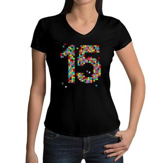 Funny 15Th Birthday Gift Cute 15 Years Old Puzzler Boy Girl Women V-Neck T-Shirt - Seseable