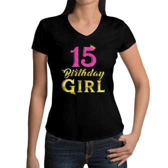 Funny 15Th Princess Cute 15 Years Old 15Th Birthday Girl Women V-Neck T-Shirt - Seseable