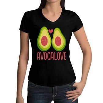 Funny Avocado Avocalove Heart Pink Avocados Lover Women V-Neck T-Shirt - Seseable