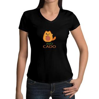 Funny Avocado Cute Cat Animal Gift For Animal Lover Women V-Neck T-Shirt - Seseable