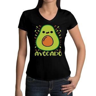 Funny Avocado Happy Avocado Green Color Women V-Neck T-Shirt - Seseable