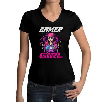 Funny Gamer Girl Video Game Women Gaming Lover Cute Gift Women V-Neck T-Shirt - Seseable