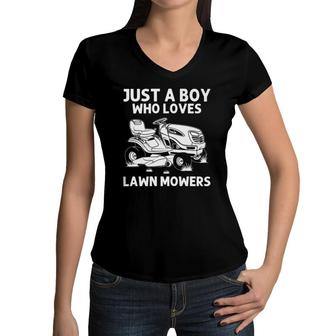 Funny Lawn Mowing Gift Boys Kids Lawn Mower Farm Gardening Women V-Neck T-Shirt - Seseable