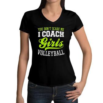 Game Day Volleyball Scare Me I Coach Girls Gift Women V-Neck T-Shirt | Mazezy