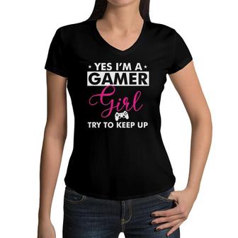 Gamer Girl Funny Video Gaming Lover Gag Women V-Neck T-Shirt - Seseable